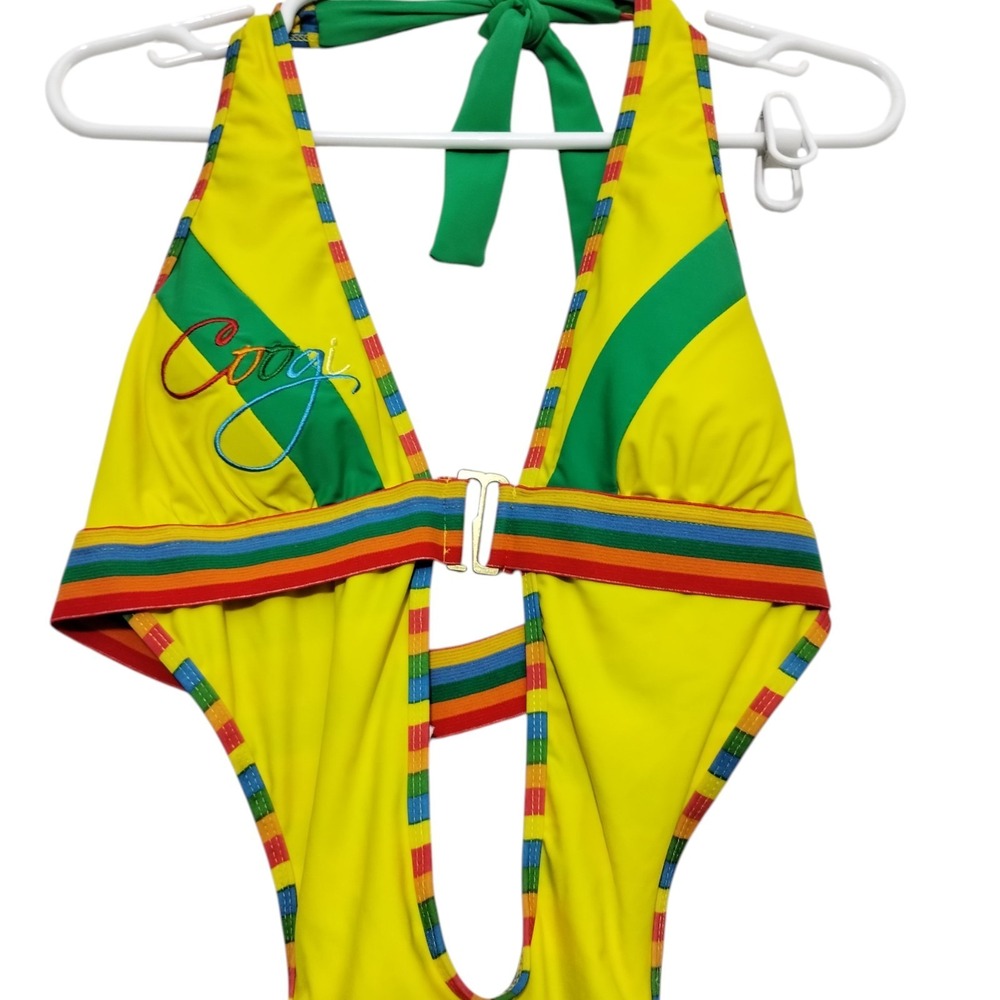 Vtg Y2k Coogi Spellout One Piece Cutout Women's L Swimsuit Beach Tropical - Picture 2 of 5